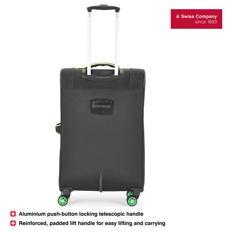 Wenger Fiero-Pro Medium Softside Suitcase, 69 Litres, Black/Green, Swiss designed-blend of style & function