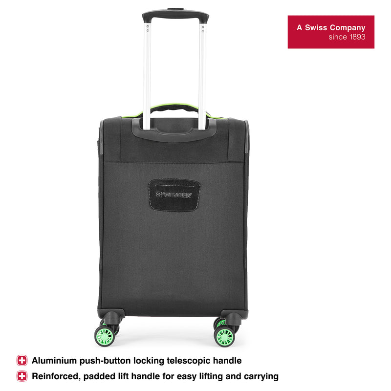 Wenger Fiero-Pro Carry-on Softside Suitcase, 45 Litres, Black/Green, Swiss designed-blend of style & function