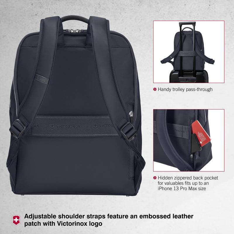 Victorinox Victoria Signature Women Deluxe Backpack, 15'' Laptop & 10'' Tablet Pocket, Midnight Blue, Swiss designed