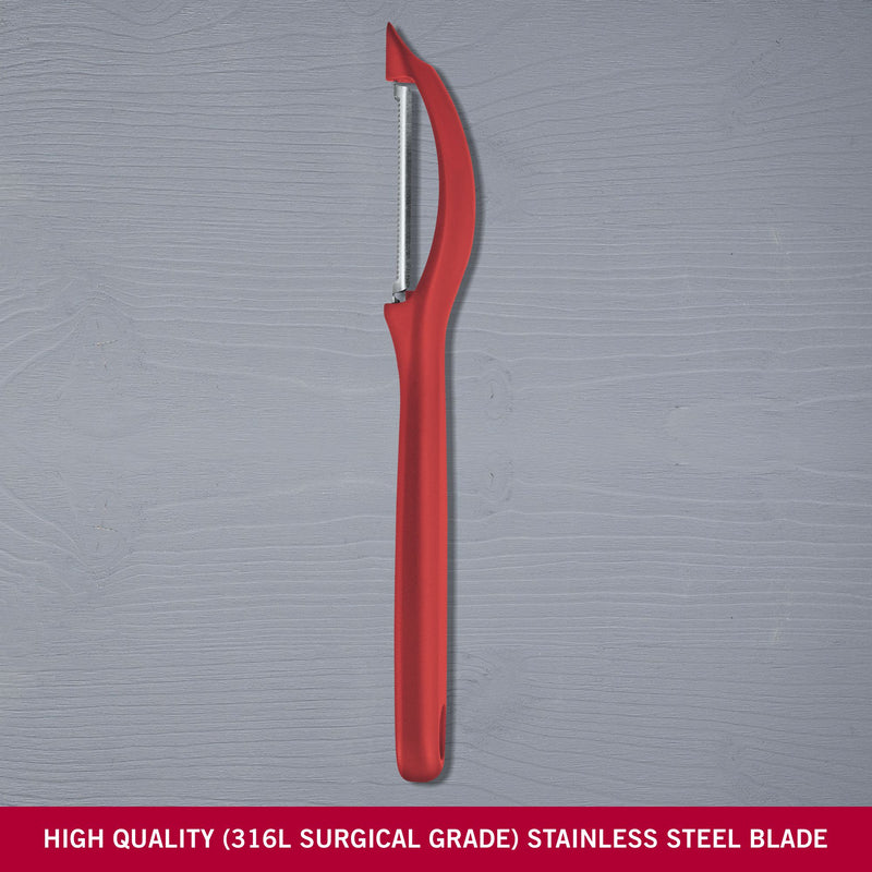 Victorinox Stainless Steel Swiss Classic Serrated/Wavy Edge Universal Peeler, Red, Swiss Made