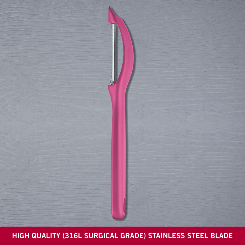 Victorinox Stainless Steel Swiss Classic Serrated/Wavy Edge Universal Peeler, Pink, Swiss Made
