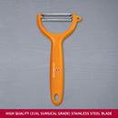 Victorinox Swiss Made, Stainless Steel Multipurpose Peeler, Serrated/Wavy Double Edge, Orange, Peel Tomato Kiwi
