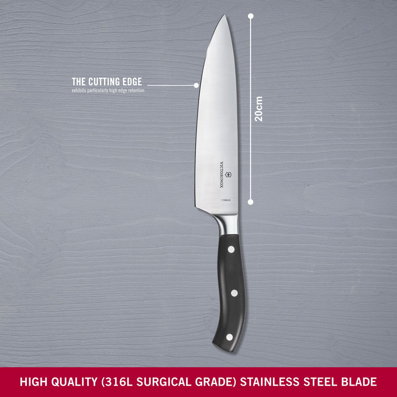 Victorinox Grand Maitre Stainless Steel Forged Carving/chopping Knife,Straight Edge ,20 cm, Black, Swiss made