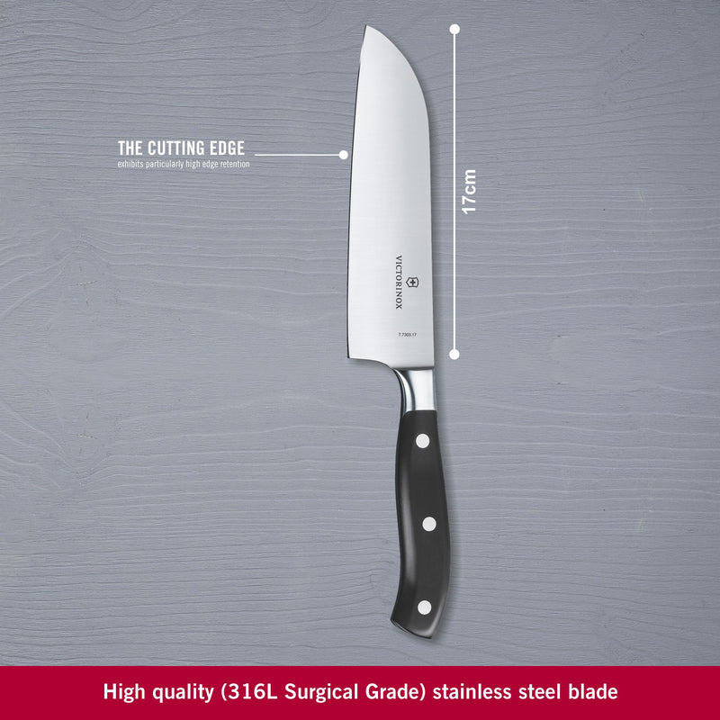 Victorinox Grand Maitre Stainless Steel Forged Santoku Knife, 17 cm, Black, Swiss Made