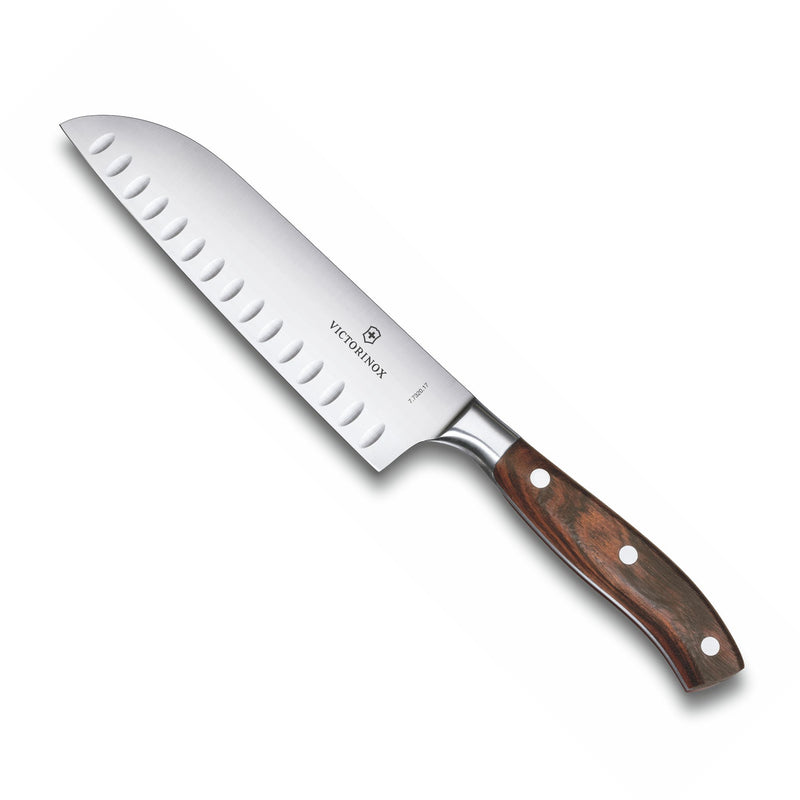 Victorinox Grand Maitre Stainless Steel Forged Santoku Knife,Fluted Edge, Rosewood, 17 cm, Swiss made