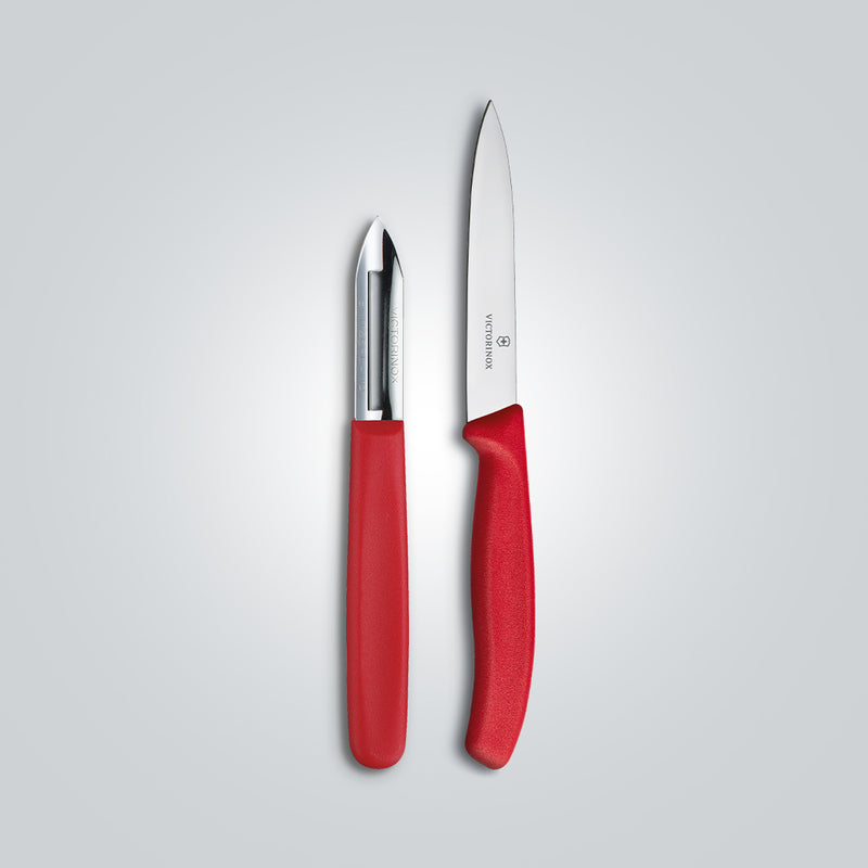 Victorinox Swiss Classic Kitchen Knife Set of 2-Straight Edge Knife & Traditional Peeler,Red