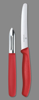 Victorinox Swiss Made Swiss Classic Kitchen Knife Set of 2-Wavy Edge Knife & Traditional Peeler,Red