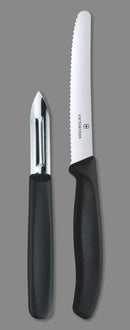 Victorinox Swiss Made Swiss Classic Kitchen Knife Set 2-Wavy Edge Knife & Traditional Peeler,Black