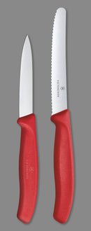 Victorinox Swiss Made Swiss Classic Stainless Steel Kitchen Knife Set of 2, Straight & Wavy Edge Knives, Red