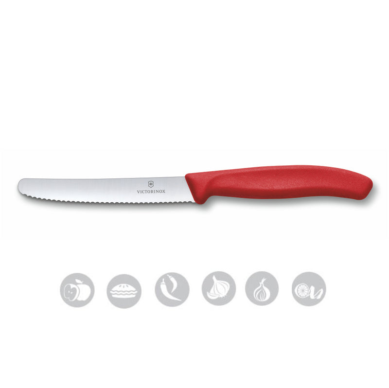 Victorinox Swiss Classic Stainless Steel Kitchen Knife Set of 2, Straight & Wavy Edge Knives, Red