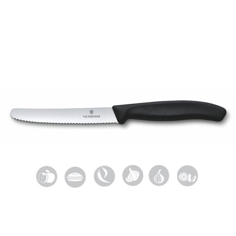Victorinox Swiss Classic Stainless Steel Kitchen Knife Set of 2, Straight & Wavy Edge Knives, Black, Swiss made