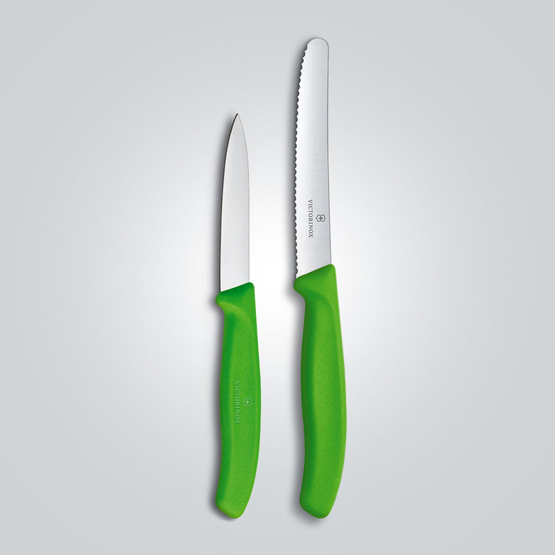 Victorinox Swiss Classic Stainless Steel Kitchen Knife Set of 2, Straight & Wavy Edge, Green, Swiss Made