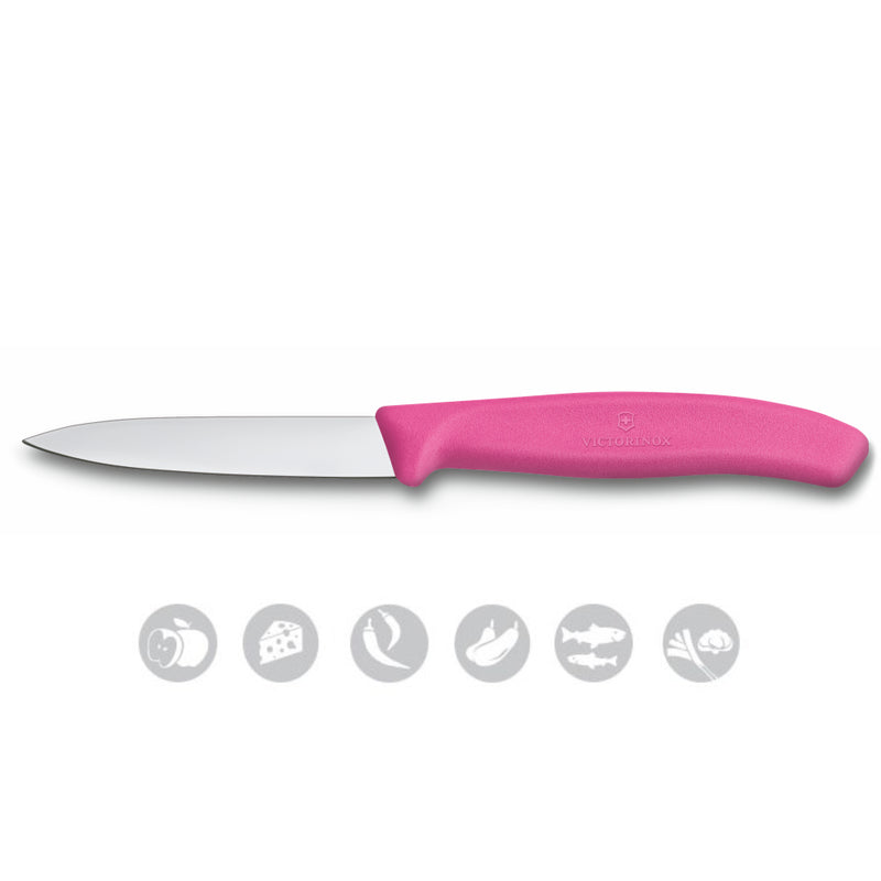 Victorinox Kitchen Knife, Set of 2, Sharp Stainless Steel Straight Edge and Wavy Edge, Pink, Swiss Made