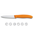 Victorinox Swiss Made Kitchen Knife, Set of 2, Stainless Steel Straight Edge and Wavy Edge Knives, Orange