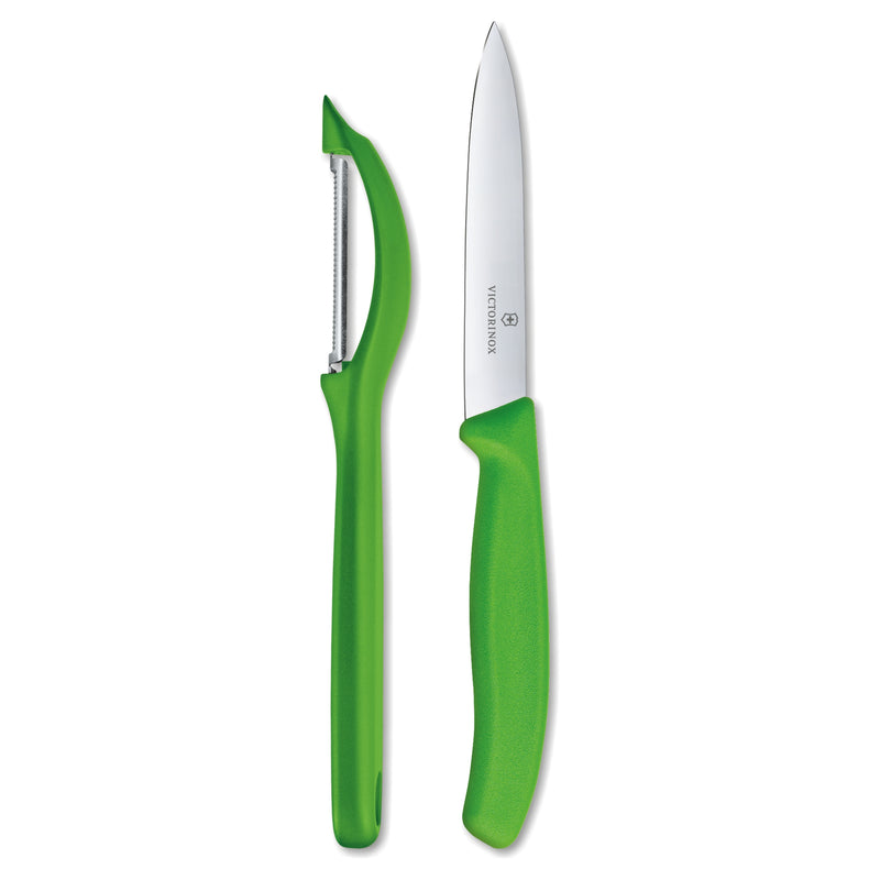 Victorinox Swiss Classic Kitchen Knife Set of 2-Straight Edge Knife & Universal Peeler,Green, Swiss Made