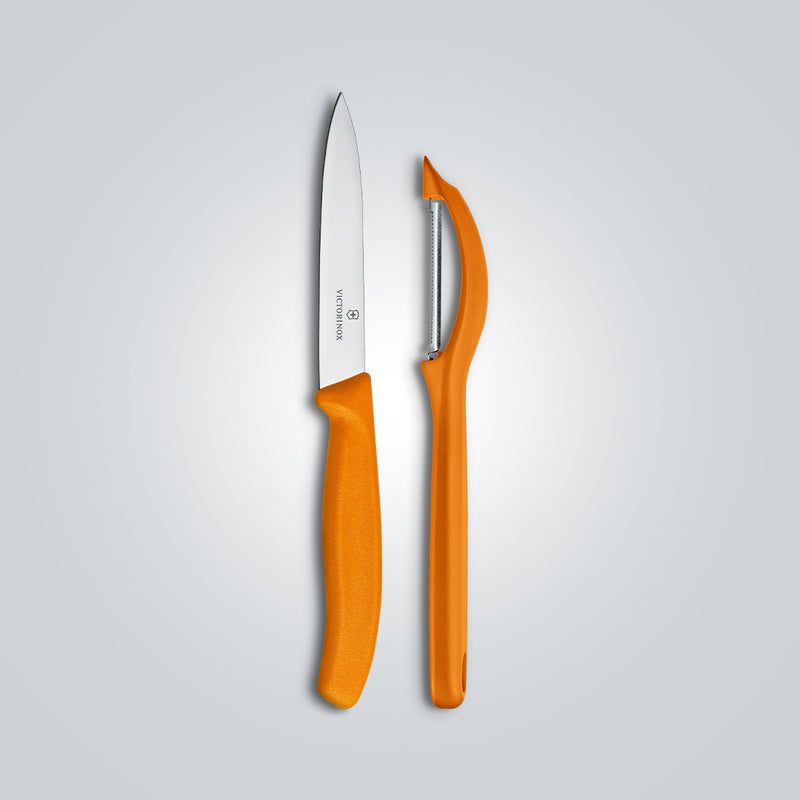 Victorinox Swiss Classic Kitchen Knife Set of 2-Straight Edge Knife & Universal Peeler,Orange,Swiss Made