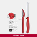 Victorinox Swiss Made Kitchen Knife, Set of 2-Sharp Wavy Edge Knife and Stainless Steel Universal Peeler, Red