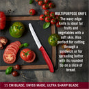 Victorinox Swiss Made Kitchen Knife, Set of 2-Sharp Wavy Edge Knife and Stainless Steel Universal Peeler, Red