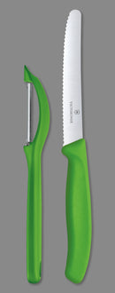 Victorinox Swiss Made Swiss Classic Kitchen Knife Set of 2-Wavy Edge Knife & Universal Peeler,Green
