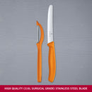 Victorinox Swiss Made Swiss Classic Kitchen Knife Set of 2-Wavy Edge Knife & Universal Peeler, Orange