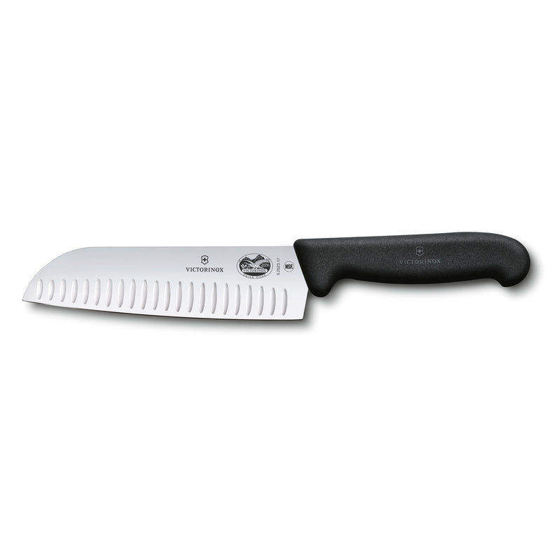 Victorinox Santoku Knife Fibrox Non Slip Ergonomic Handle Fluted Edge 17 cm Black Swiss Made