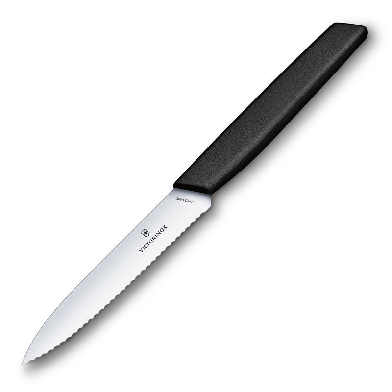 Victorinox Swiss Modern Pairing Knife For Vegetable & Fruit Cutting, Wavy Edge, 10 cm Black, Swiss Made