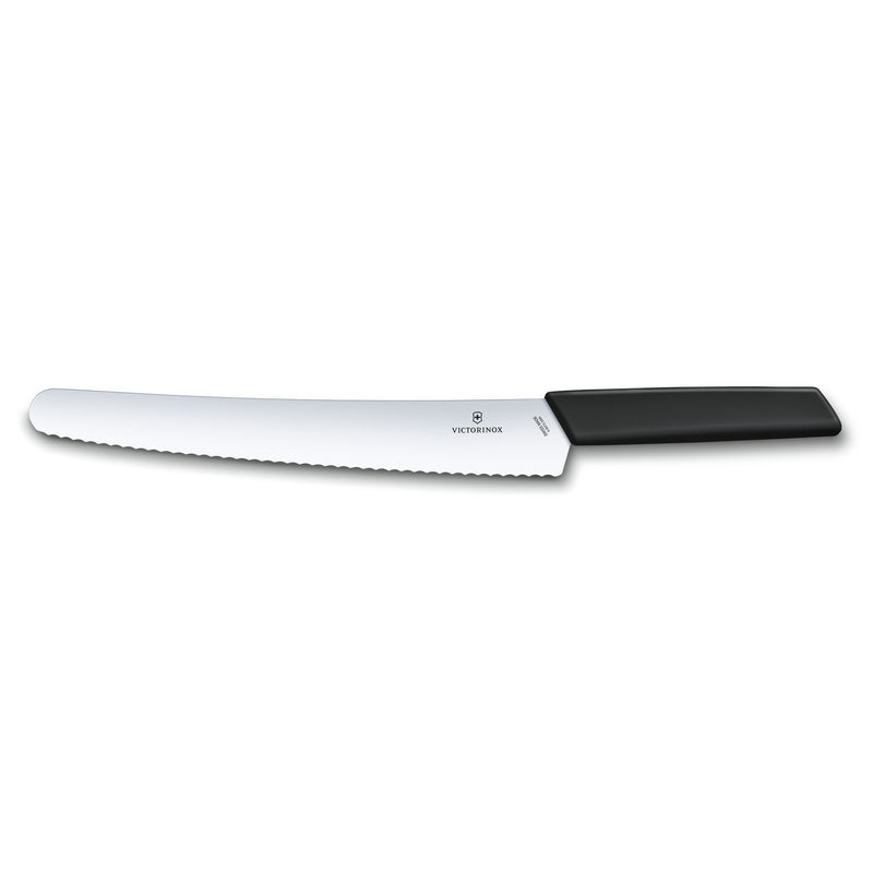 Victorinox Swiss Modern Bread & Pastry Knife for Cutting Cake, Butter, Wavy Edge, 26 cm Black, Swiss Made