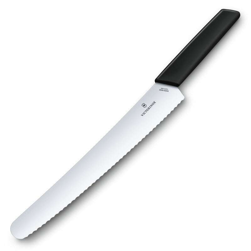 Victorinox Swiss Modern Bread & Pastry Knife for Cutting Cake, Butter, Wavy Edge, 26 cm Black, Swiss Made