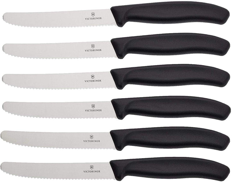 Victorinox Swiss Classic Tomato and Table Kitchen Knife Wavy Edge 6 pieces Set 11 cm Black Swiss Made