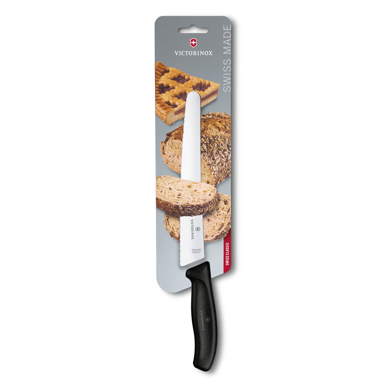 Victorinox Swiss Classic Bread & Pastry Knife for Cutting Cake, Butter, Wavy Edge, 22 cm Black, Swiss Made