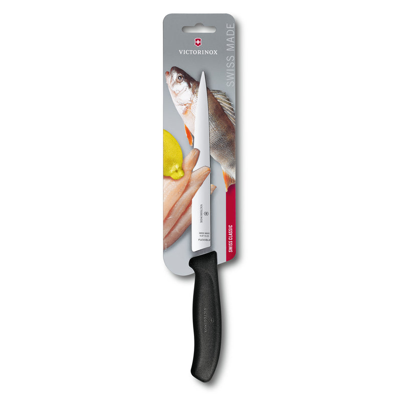 Victorinox Swiss Classic Filleting Knife Sharp & Flexible Chef Knife, 20 cm Black, Swiss Made