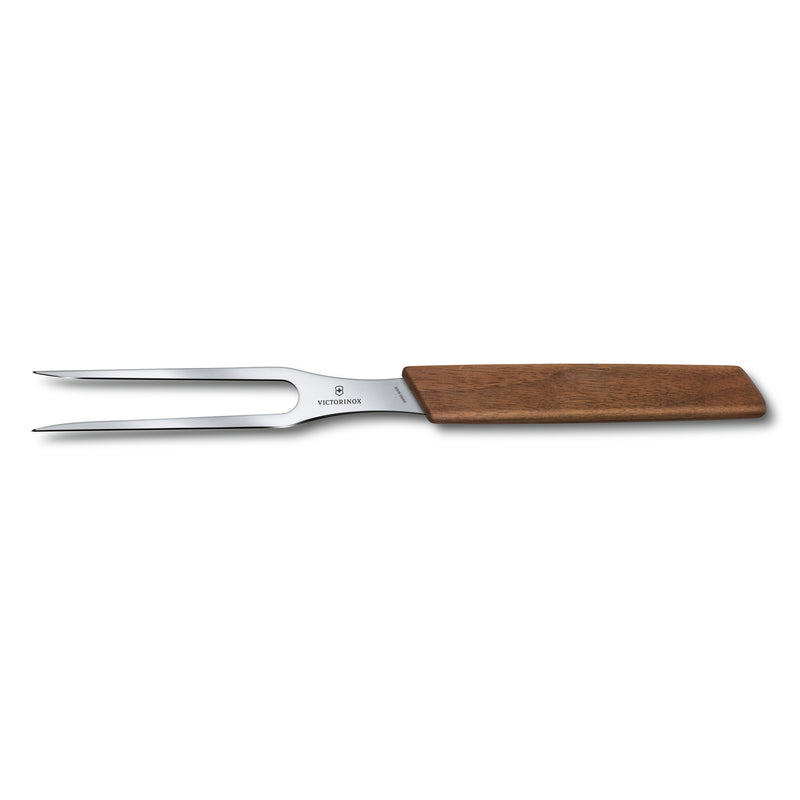 Victorinox Swiss Modern Carving Fork Stainless Steel Kitchen Utensil for Fruits Vegetables & Meat 15 cm Walnut Wood Swiss Made