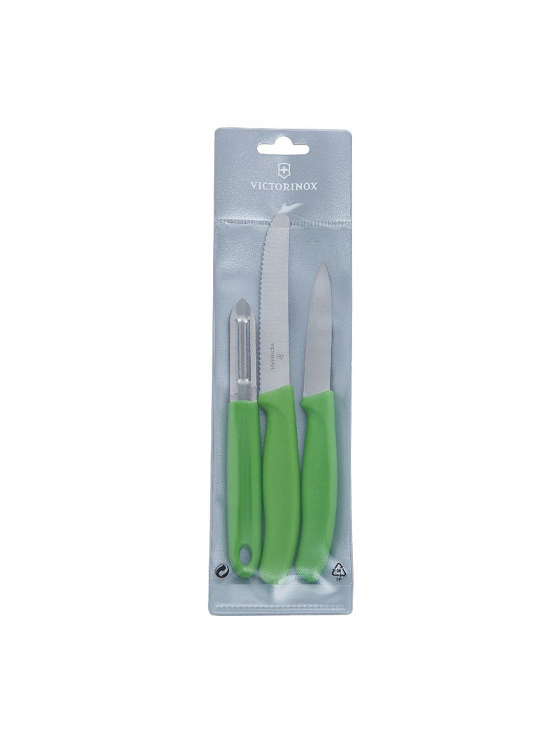 Victorinox Set Of Peeler & 2 Knives 8 cm, 11cm, Green, Swiss Made