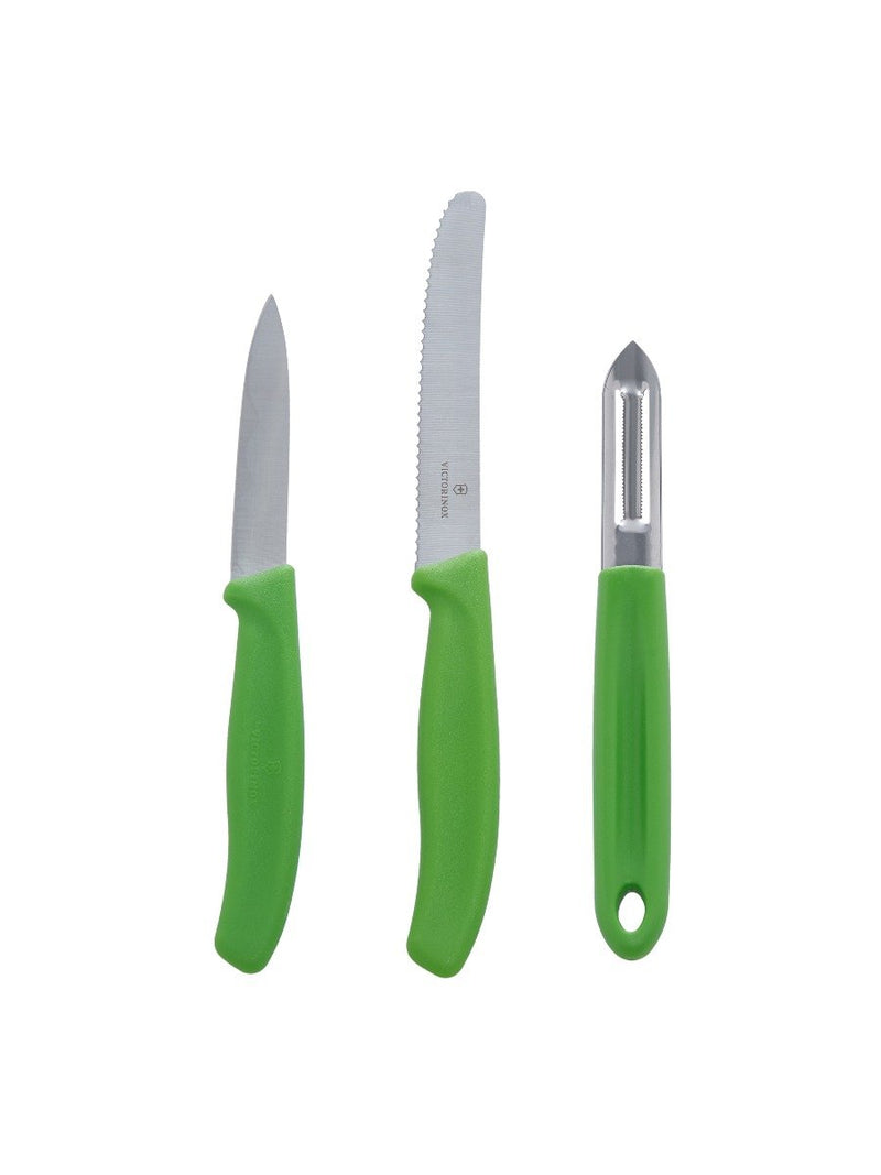 Victorinox Set Of Peeler & 2 Knives 8 cm, 11cm, Green, Swiss Made
